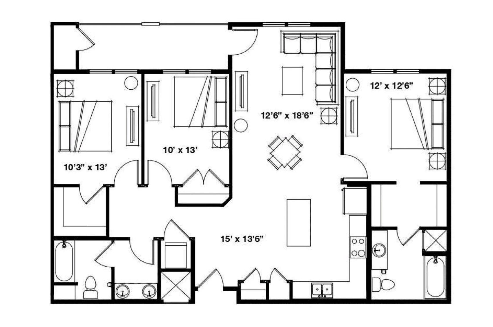 3x2 B floor plan